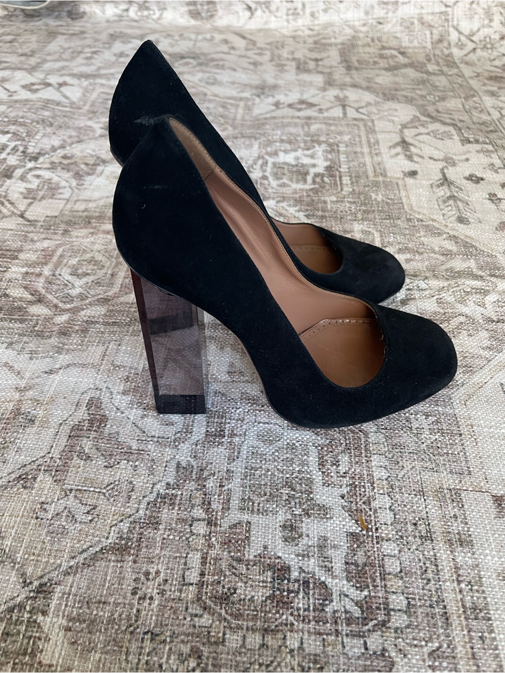 Alaia Black Suede Round-Toe Pumps
